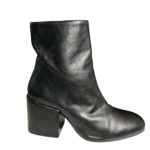 Free People Nicola Leather Square Toed Ankle Zip Block Heeled Boot Black 36 US 6